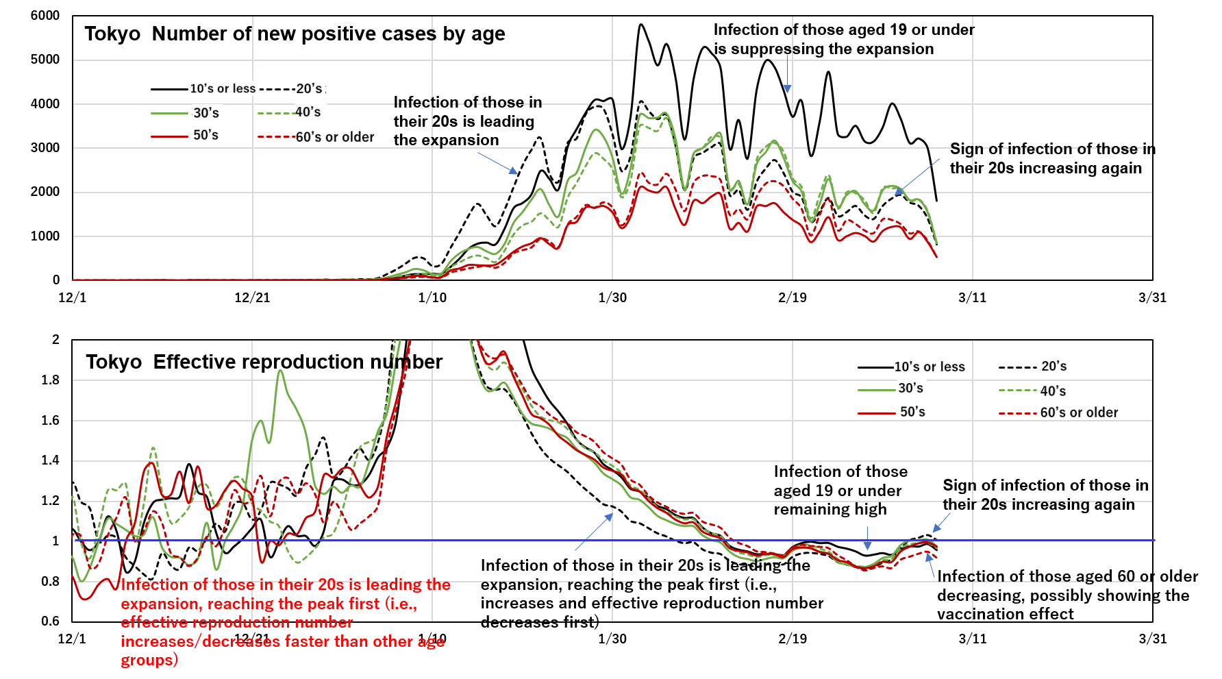 Tokyo  Consideration of the number of new positive cases by age